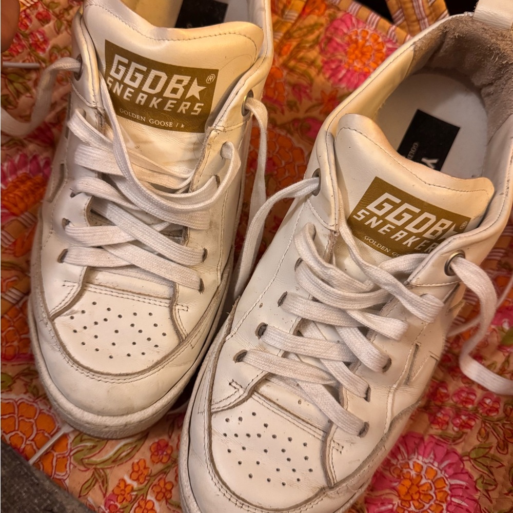 Golden Goose White Sneakers with Gold Accents